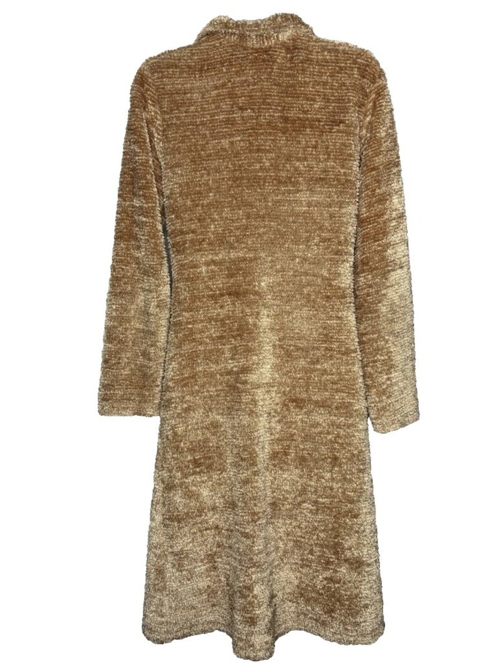 Vintage 90s Pretty Good Chenille Sweater Coat Size M Golden Brown Shag Longline - Picture 5 of 8